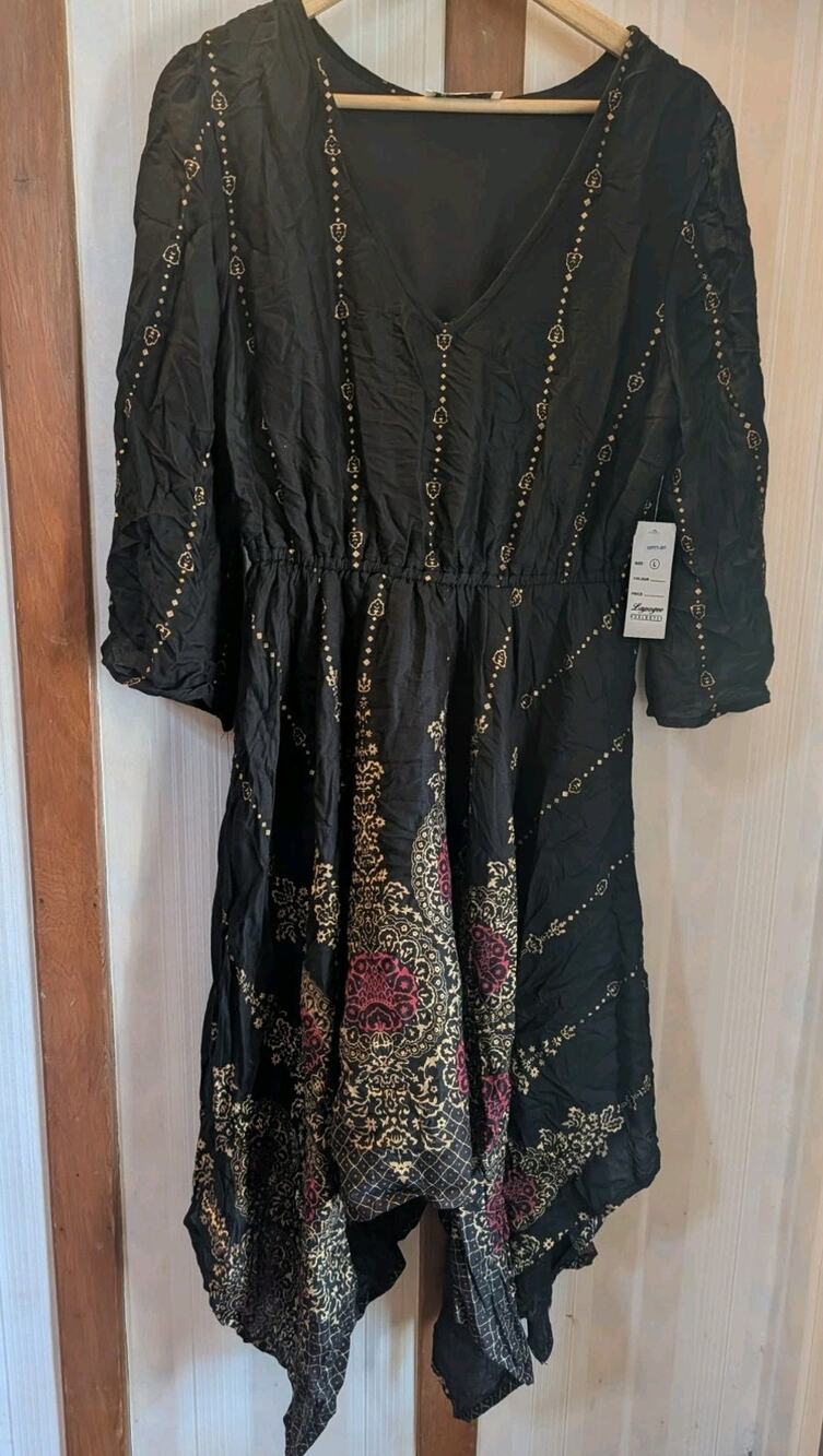 NWT Dress High Low V Neck Lapogee Black Lined Women's L